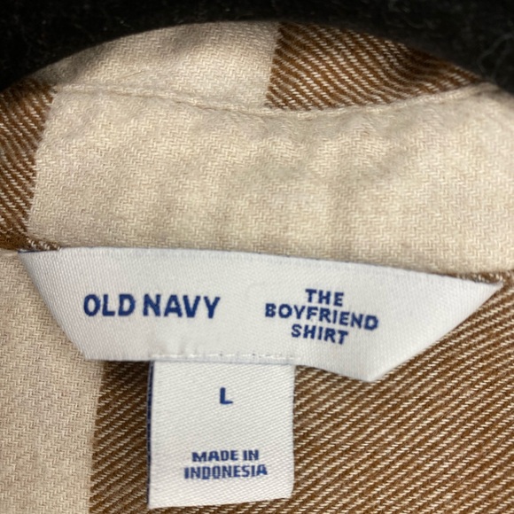 Old Navy Boyfriend Flannel, Brown and Cream Plaid - Picture 5 of 6